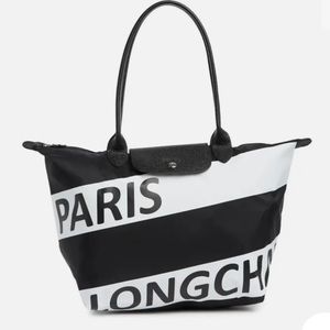 LONGCHAMP Le Pliage Black White Paris France Tote 1899 Large Bag Handbag